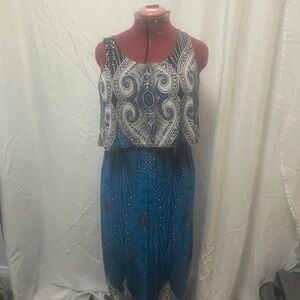 Blue and Black Sleeveless Maxi Dress